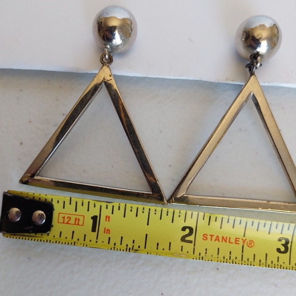 SOLD Vtg Silver Toned MCM Dangle Large Triangle Clip On Earrings - Picture 5 of 5